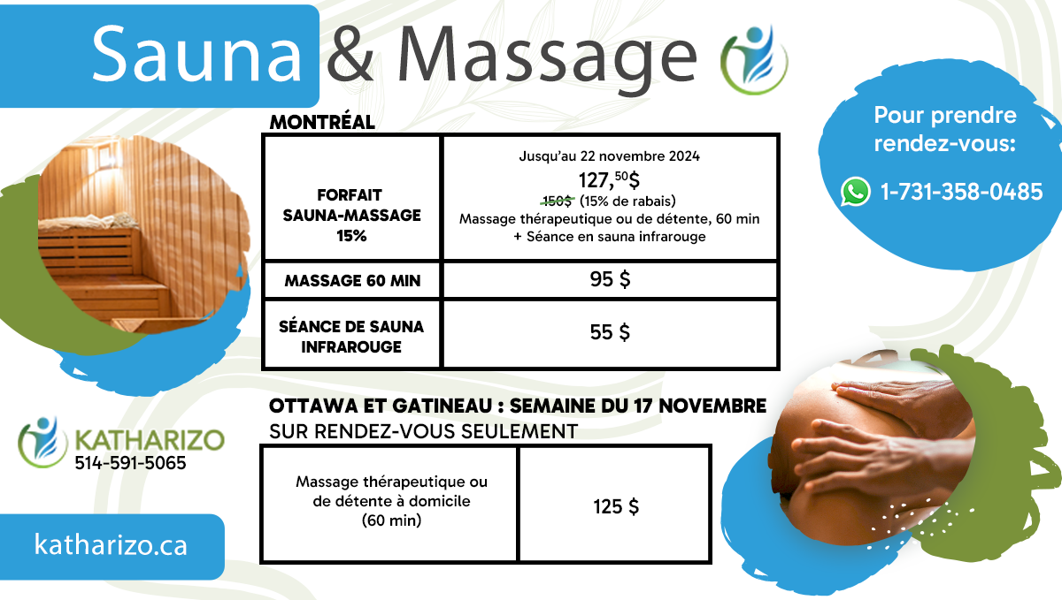 Sauna & massage sur rendez-vous.